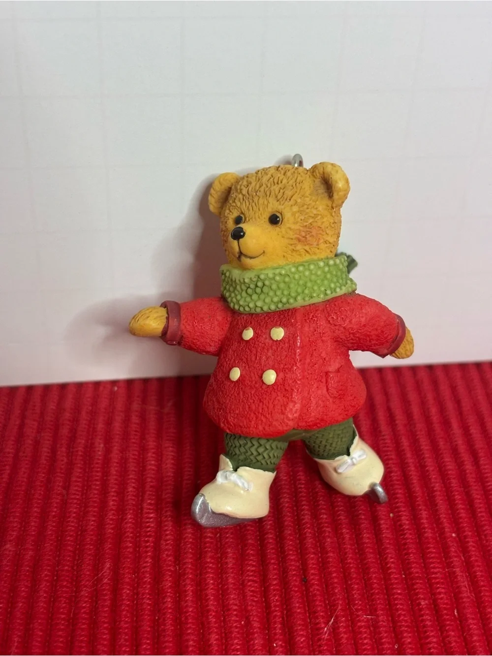 Hallmark Gracie Skates Bear Ornament - Red & Green